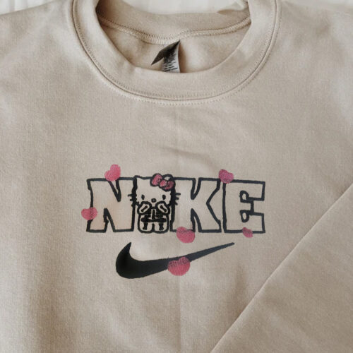 Nke Hearts Kit.ty Embroidered Crewneck Sweatshirt Hoodie T-shirt, Anime Embroidered Crewneck