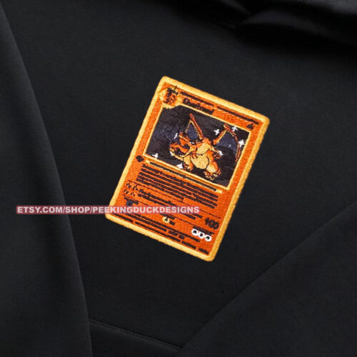P0kemon Charizard Card Embroidered Hoodie T-shirt Sweatshirt, P0kemon embroidered sweatshirt, P0kemon embroidery, P0kemon Hoodies