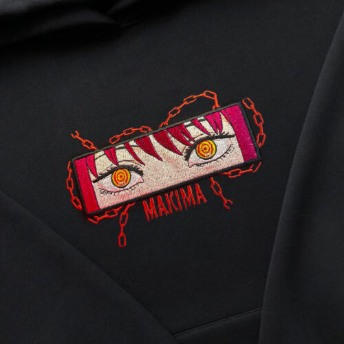 Anime Inspired Makima CSM Embroidered Hoodie T-shirt, Makima Chainsaw anime Embroidered, Makima Embroidered Sweatshirt hoodie