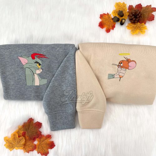 Tom & Jerry Embroidered Sweatshirt Couple Matching embroidered Hoodie
