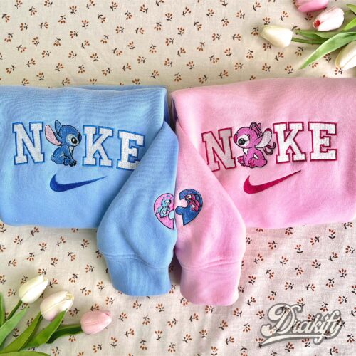 Stitch and Angel Embroidered Sweatshirt Couple Matching embroidered Hoodie
