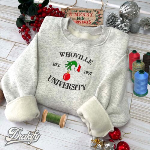 Grinch Whoville University Christmas Embroidered Sweatshirt
