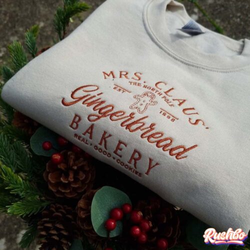 Mrs Clause Gingerbread Christmas Xmas Embroidered Sweatshirt