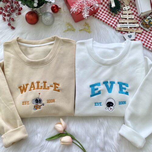 Christmas Sweatshirt Wall E And Eve Embroidery Sweatshirt