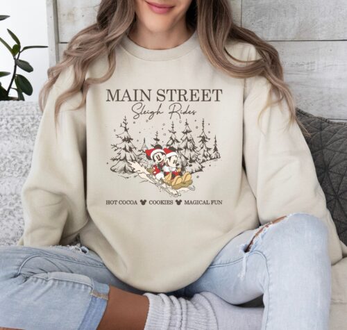 Retro Mickey Minnie Main Street Sleigh Rides Sweatshirt