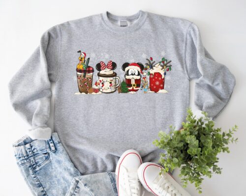 Cute Disney Mickey Minnie Pluto Christmas Coffee Sweatshirt