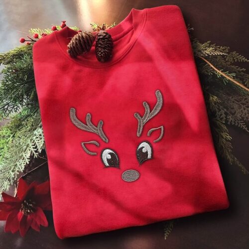 Embroidered Reindeer Christmas Sweatshirt