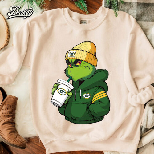 The Grinch Boy Green Bay Packers Drink Coffee