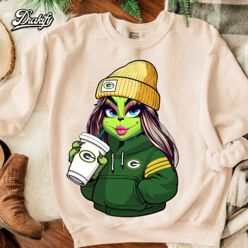 The Grinch Green Bay Girl Packers Drink Coffee