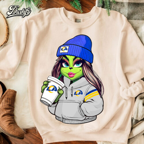 The Grinch Girl Los Angeles Rams Drink Coffee