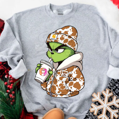 The Grinch Drink Starbuck Sweatshirt (Cow Print)