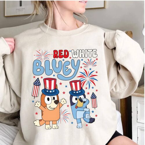 Bluey And Bingo Red White 4th July Shirt